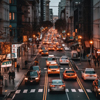 cars driving in a city street at night