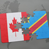 puzzle with the national flag of canada and democratic republic of the congo on a world map backgrou
