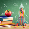 Back To School - Books And Pencils With Rocket Sketch