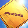 autobiography, 3D rendering, glowing yellow traffic sign