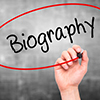 Hand writing Biography with black marker on visual screen