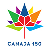 The official emblem of Canada 150, a stylized maple leaf with 13 diamonds representing Canada's prov