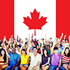 Canada flag - group of happy people raising hand