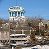 Sudbury street with water tower