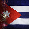 Textile flag of Cuba with firework grunge concept seamless close up with wind waves in the real fabr
