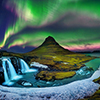  Northern Light, Aurora borealis at Kirkjufell in Iceland. Kirkjufell mountains in winter