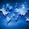 Media blue background image with world map (globe)