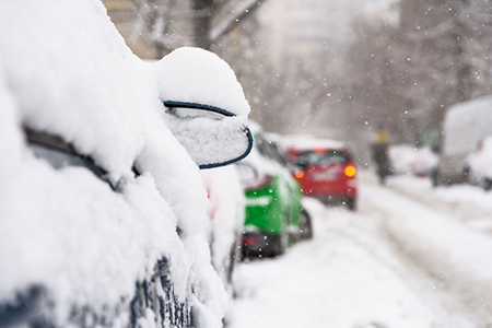 snow on cars