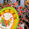 Colorful handmade floral decorations forming figures