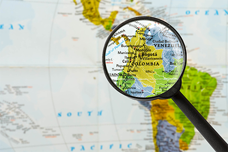 map of Republic of Colombia through magnifying glass