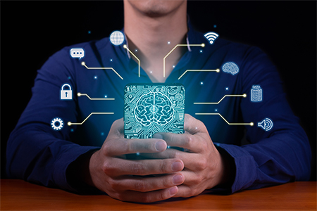 A man who uses artificial intelligence inside a cell phone to manage his networks, databases and pas