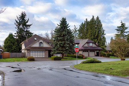 Street view in the Residential Neighborhood during a colorful spring season