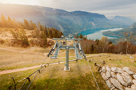 Top view of the town and its lake from the cable car