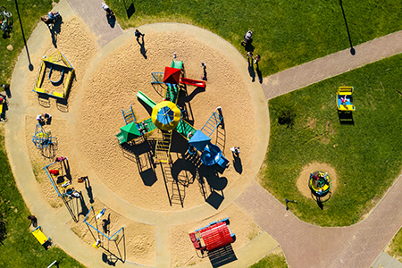 View from the height of the playground and vacationing people