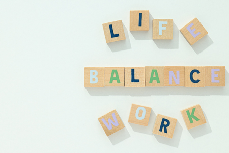 Work life balance concept, words with colored letters