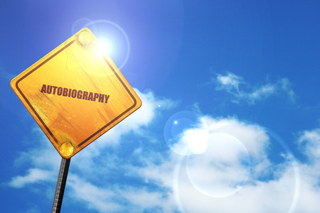 traffic sign with text Autobiography behind blue sky