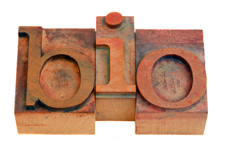 letters bio in wood stamp