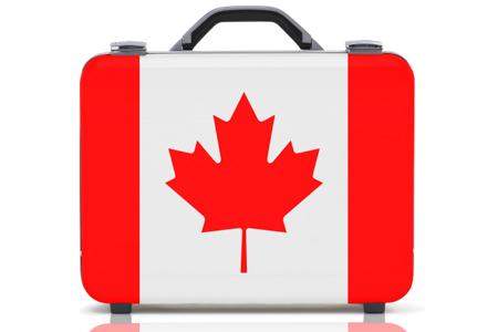 briefcase with Canada flag pattern overlay