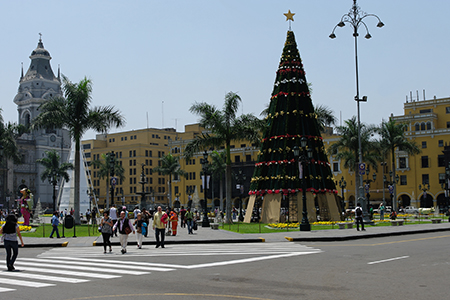 Plaza Mayor, Lima, Peru with large christmas tree