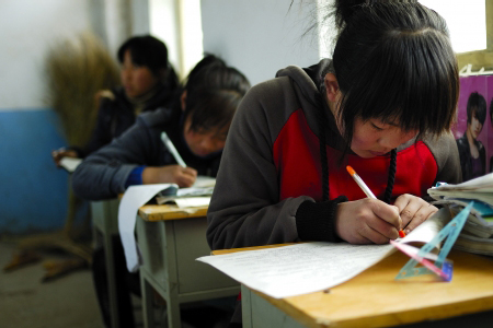 Chinese students completing exam