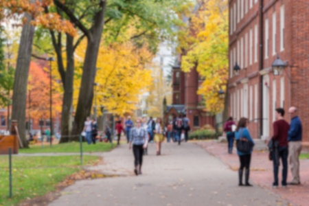 Blurred background of a College, on a beautiful Fall day.