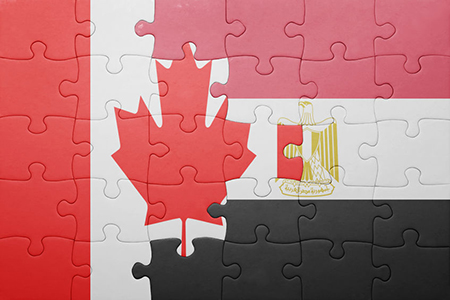 puzzle with the national flag of canada and egypt. concept