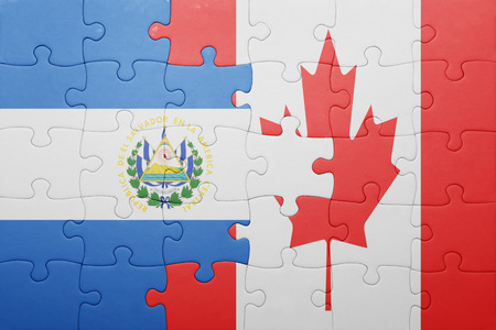 puzzle with the national flag of canada and el salvador