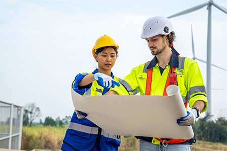 Engineer working with wind turbines.
