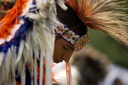 A First Nations Canadian wearing traditional clothing