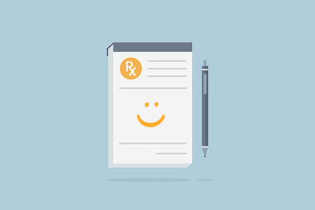 Illustration of RX slip with smiley face and pencil