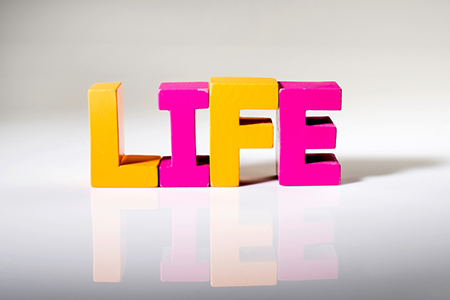Orange and pink letters word LIFE
