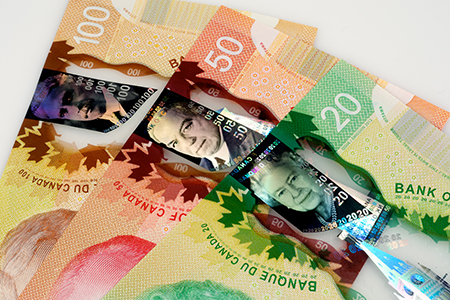 canadian 100, 50, and 20 dollar bill