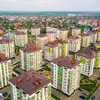 Aerial view of city residential area with high apartment buildings