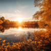 Autumn landscape; Sunset over the lake