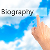 Biography - Hand pressing a button on blurred background concept . Business, technology, internet co