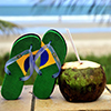 flip flop shoes with brazil flag sitting beside coconut