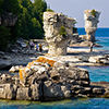 two rock pillars on its eastern shore, which look like flower pots.