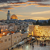 The wailing Wall and the Dome of the Rock in the Old city of Jerusalem at sunset, Israel