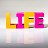 coloured blocks spelling 'life