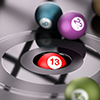 Gambling concept, chance and number thirteen One ball with the number 13 inside a hole with other ba