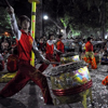 Musicians playing on their drums at the Tet Lunar New Year celebrations, Saigon, Vietnam