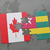 puzzle with the national flag of canada and togo on a world map background