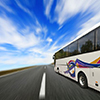 Moving coach bus with motion blur effect