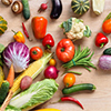 Healthy food background. studio photography of different fruits and vegetables on wooden table