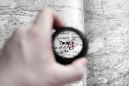 Selective focus on map of Toronto