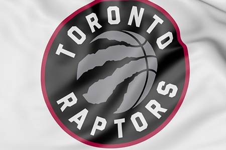 Raptors logo on white flag