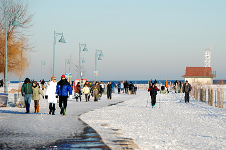 Wide shot of winter scene - crosscountry skiiing